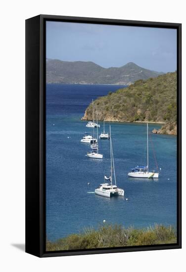 Caribbean, Norman Island. Catamarans and Sailboats in the Bight-Kevin Oke-Framed Stretched Canvas