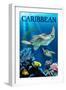 Caribbean - Sea Turtles Swimming - Lantern Press Artwork-Lantern Press-Framed Art Print
