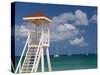 Caribbean, St Lucia, Gros Islet, Rodney Bay, Reduit Beach, Life Guard Lookout-Alan Copson-Stretched Canvas