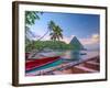 Caribbean, St Lucia, Soufriere Bay, Soufriere Beach and Petit Piton, Traditional Fishing Boats-Alan Copson-Framed Photographic Print