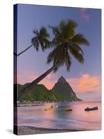 Caribbean, St Lucia, Soufriere Bay, Soufriere Beach and Petit Piton, Traditional Fishing Boats-Alan Copson-Stretched Canvas