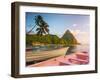 Caribbean, St Lucia, Soufriere Bay, Soufriere Beach and Petit Piton, Traditional Fishing Boats-Alan Copson-Framed Photographic Print