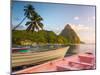 Caribbean, St Lucia, Soufriere Bay, Soufriere Beach and Petit Piton, Traditional Fishing Boats-Alan Copson-Mounted Photographic Print