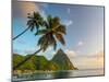 Caribbean, St Lucia, Soufriere Bay, Soufriere Beach and Petit Piton, Traditional Fishing Boats-Alan Copson-Mounted Photographic Print