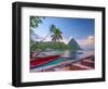 Caribbean, St Lucia, Soufriere Bay, Soufriere Beach and Petit Piton, Traditional Fishing Boats-Alan Copson-Framed Photographic Print