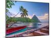 Caribbean, St Lucia, Soufriere Bay, Soufriere Beach and Petit Piton, Traditional Fishing Boats-Alan Copson-Mounted Photographic Print