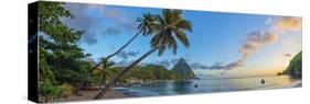 Caribbean, St Lucia, Soufriere, Soufriere Bay, Soufriere Beach and Petit Piton-Alan Copson-Stretched Canvas