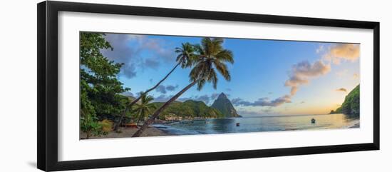 Caribbean, St Lucia, Soufriere, Soufriere Bay, Soufriere Beach and Petit Piton-Alan Copson-Framed Photographic Print