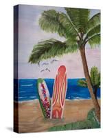 Caribbean Strand with Surf Boards-Martina Bleichner-Stretched Canvas