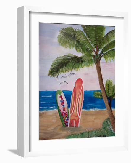 Caribbean Strand with Surf Boards-Martina Bleichner-Framed Art Print