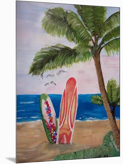 Caribbean Strand with Surf Boards-Martina Bleichner-Mounted Art Print