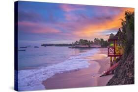 Caribbean, Trinidad and Tobago, Tobago, Store Bay, Store Bay Beach, Lifeguard Hut at sunrise-Alan Copson-Stretched Canvas