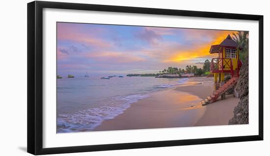 Caribbean, Trinidad and Tobago, Tobago, Store Bay, Store Bay Beach, Lifeguard Hut at sunrise-Alan Copson-Framed Photographic Print