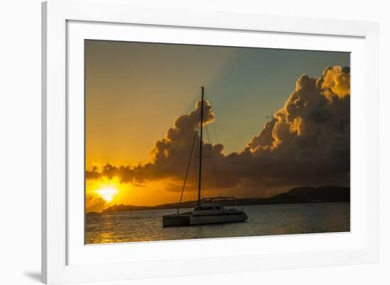 Caribbean, Virgin Islands. Sailboat Moored in Frank Bay at Sunset-Jaynes Gallery-Framed Photographic Print