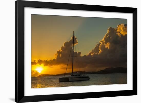 Caribbean, Virgin Islands. Sailboat Moored in Frank Bay at Sunset-Jaynes Gallery-Framed Photographic Print