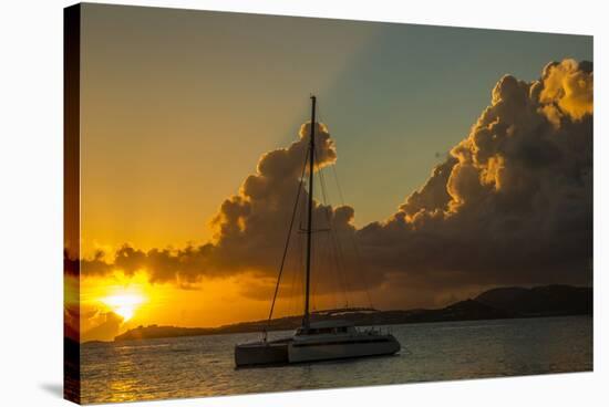 Caribbean, Virgin Islands. Sailboat Moored in Frank Bay at Sunset-Jaynes Gallery-Stretched Canvas