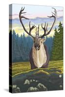 Caribou and Forest-Lantern Press-Stretched Canvas