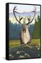 Caribou and Forest-Lantern Press-Framed Stretched Canvas