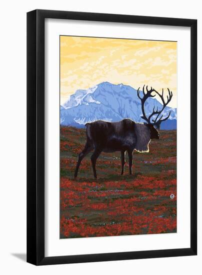 Caribou and Mountain-Lantern Press-Framed Art Print