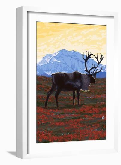 Caribou and Mountain-Lantern Press-Framed Art Print