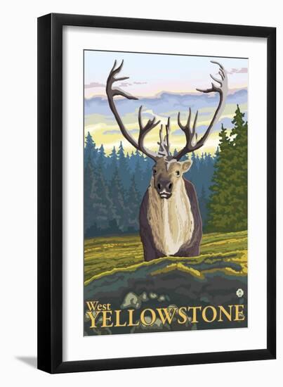 Caribou in the Wild, West Yellowstone, Montana-Lantern Press-Framed Art Print