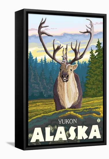 Caribou in the Wild, Yukon, Alaska-Lantern Press-Framed Stretched Canvas
