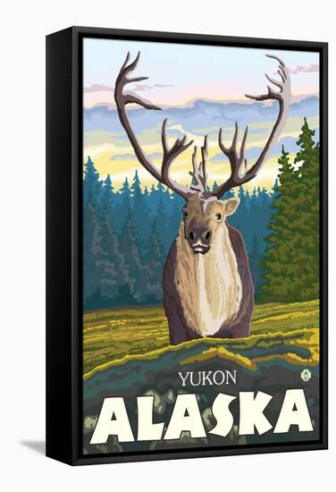 Caribou in the Wild, Yukon, Alaska-Lantern Press-Framed Stretched Canvas