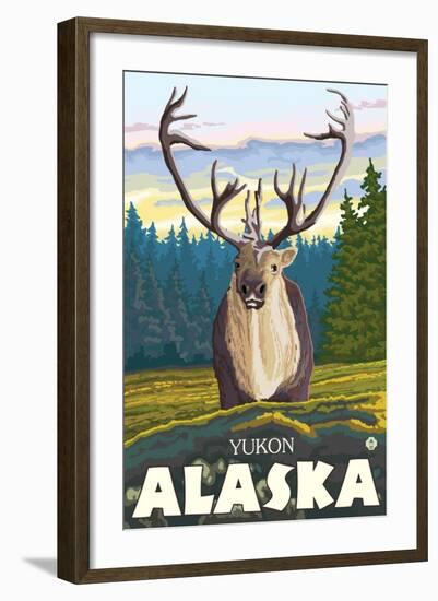 Caribou in the Wild, Yukon, Alaska-Lantern Press-Framed Art Print