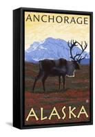 Caribou Scene, Anchorage, Alaska-Lantern Press-Framed Stretched Canvas