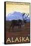 Caribou Scene, Denali National Park, Alaska-Lantern Press-Framed Stretched Canvas