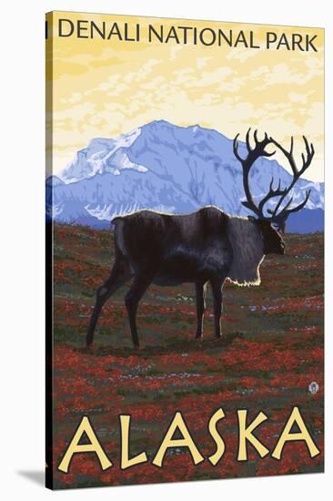 Caribou Scene, Denali National Park, Alaska-Lantern Press-Stretched Canvas