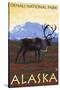 Caribou Scene, Denali National Park, Alaska-Lantern Press-Stretched Canvas