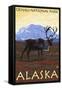 Caribou Scene, Denali National Park, Alaska-Lantern Press-Framed Stretched Canvas