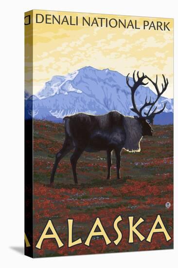 Caribou Scene, Denali National Park, Alaska-Lantern Press-Stretched Canvas