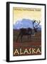 Caribou Scene, Denali National Park, Alaska-Lantern Press-Framed Art Print