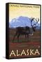 Caribou Scene, Denali National Park, Alaska-Lantern Press-Framed Stretched Canvas