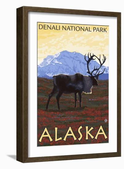 Caribou Scene, Denali National Park, Alaska-Lantern Press-Framed Art Print