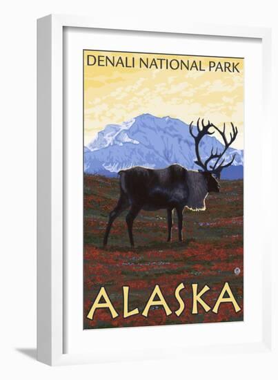 Caribou Scene, Denali National Park, Alaska-Lantern Press-Framed Art Print