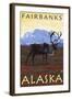 Caribou Scene, Fairbanks, Alaska-Lantern Press-Framed Art Print