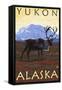 Caribou Scene, Yukon, Alaska-Lantern Press-Framed Stretched Canvas