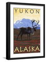 Caribou Scene, Yukon, Alaska-Lantern Press-Framed Art Print