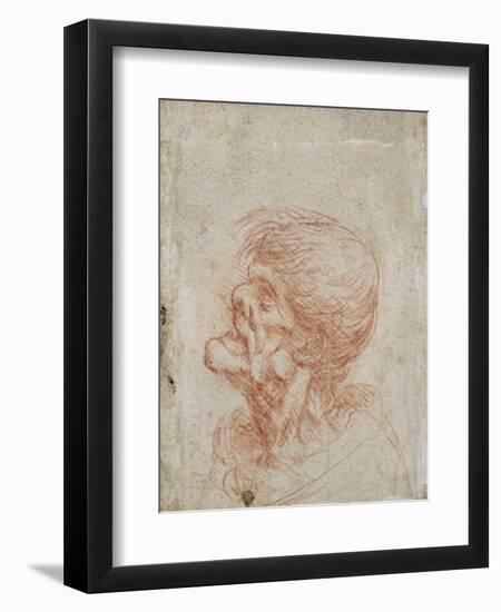 Caricature Head Study of an Old Man, circa 1500-05-Leonardo da Vinci-Framed Giclee Print