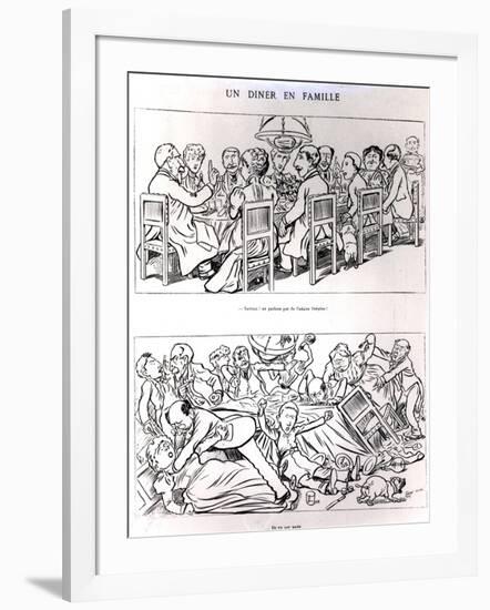 Caricature of a Family Dinner Before and after Having Talked About the Dreyfus Affair, circa 1894-Emmanuel Poire Caran D'ache-Framed Giclee Print