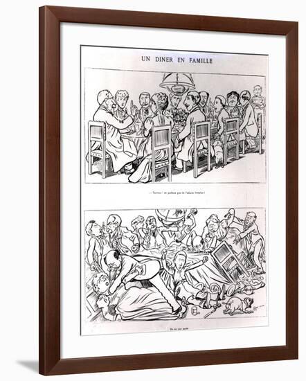 Caricature of a Family Dinner Before and after Having Talked About the Dreyfus Affair, circa 1894-Emmanuel Poire Caran D'ache-Framed Giclee Print