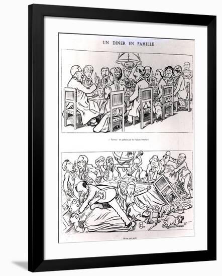 Caricature of a Family Dinner Before and after Having Talked About the Dreyfus Affair, circa 1894-Emmanuel Poire Caran D'ache-Framed Premium Giclee Print