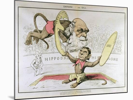 Caricature of Charles Darwin and Emile Littre Depicting Them as Performing Monkeys at a Circus-André Gill-Mounted Giclee Print