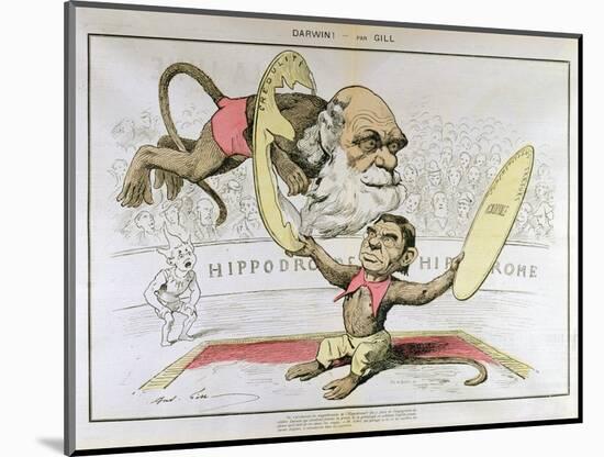 Caricature of Charles Darwin and Emile Littre Depicting Them as Performing Monkeys at a Circus-André Gill-Mounted Giclee Print