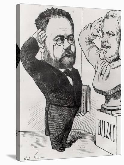 Caricature of Emile Zola Saluting a Bust of Honore de Balzac 1878-André Gill-Stretched Canvas