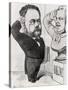 Caricature of Emile Zola Saluting a Bust of Honore de Balzac 1878-André Gill-Stretched Canvas