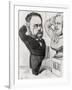 Caricature of Emile Zola Saluting a Bust of Honore de Balzac 1878-André Gill-Framed Giclee Print